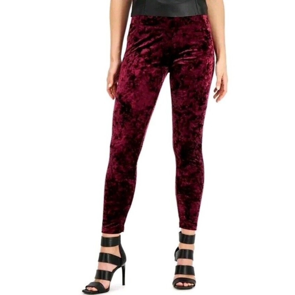 INC High Rise, Contour Waist, Crushed Velvet Leggings. Black Current. MSRP $39.9